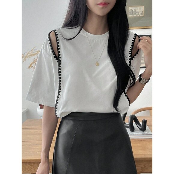 SHEIN DAZY Women's Solid Color Crew Neck Short Sleeve Blouse Size Large - Picture 1 of 8